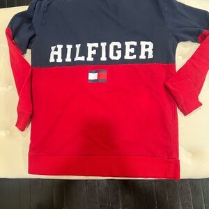 Tommy Hilfiger Navy and Red Colorblock Pullover Sweatshirt